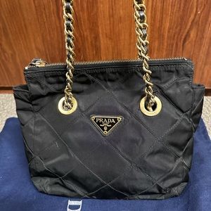 PRADA Quilted Chain Shoulder Bag Nylon Black